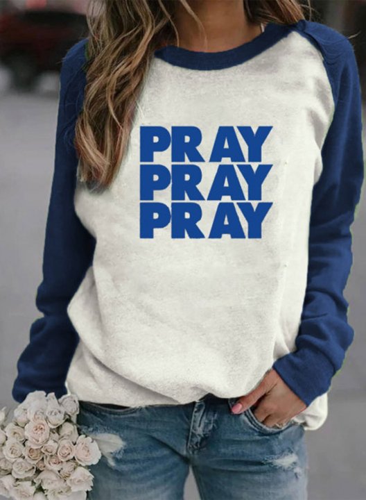 Women's Sweatshirts Color Block Letter Print Long Sleeve Round Neck Raglan Sleeves Sweatshirt