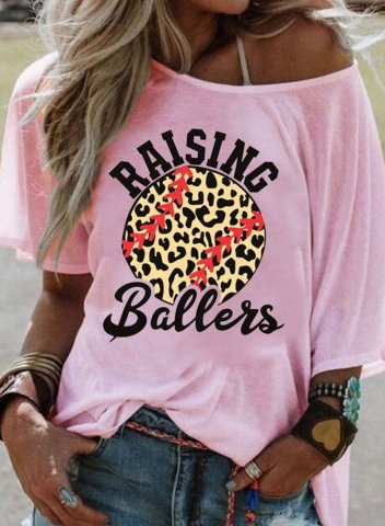 Women's T-shirts Leopard Letter Short Sleeve Round Neck Casual Daily T-shirts