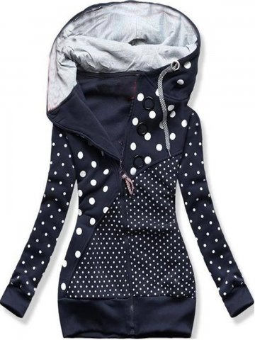 Blue Long Sleeve Hoodie Swiss-Dot Polka Dots Outerwear