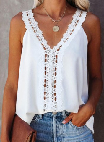 Women's Tank Tops Solid Lace Sleeveless V Neck Casual Daily Tank Tops