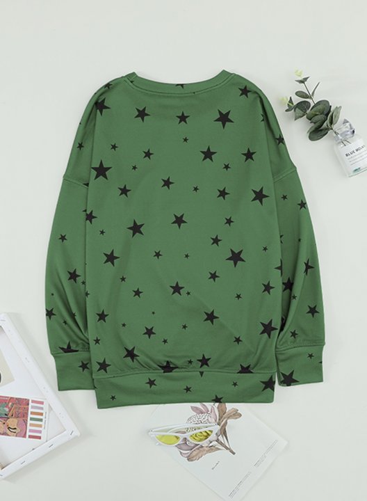 Women Star Print Long Sleeve Round Neck Tunics