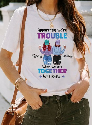 Women's T-shirts Character Portrait Letter Print Short Sleeve Round Neck Daily T-shirt