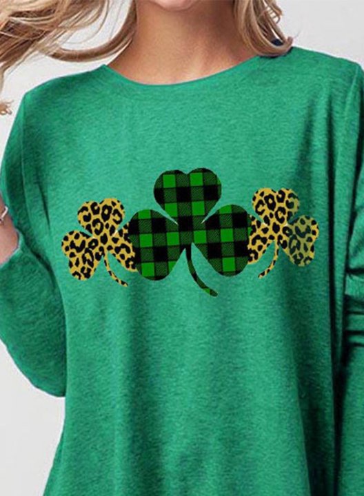 Women's Sweatshirts Color Block Tunic Leaves Long Sleeve Sweatshirts