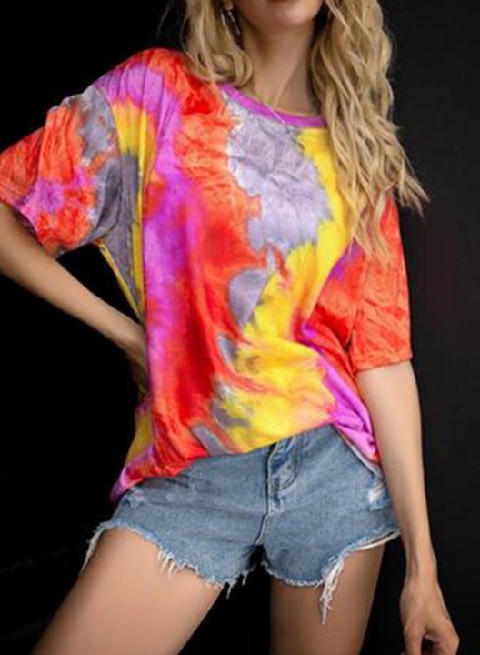Women's T-shirts Color Block Round Neck Half Sleeve Casual Daily Summer T-shirts