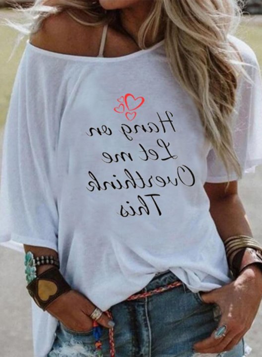 Women's T-shirts Heart-shaped Letter Print Short Sleeve Cold-shoulder Daily T-shirt