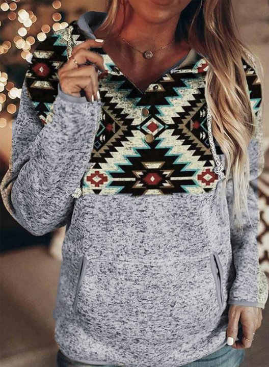 Geometric Color Block Long Sleeve Hoodie