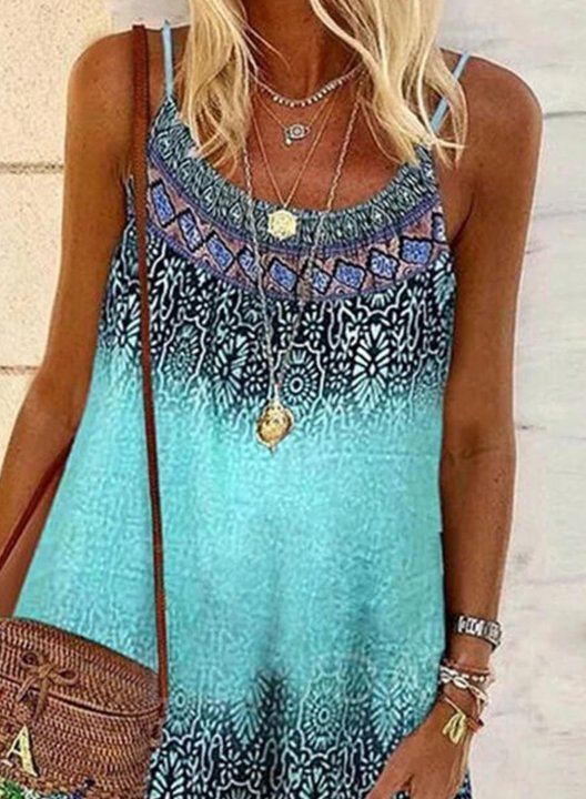 Women's Mini Dress Tribal A-line Sleeveless Round Neck Summer Casual Mini Dress