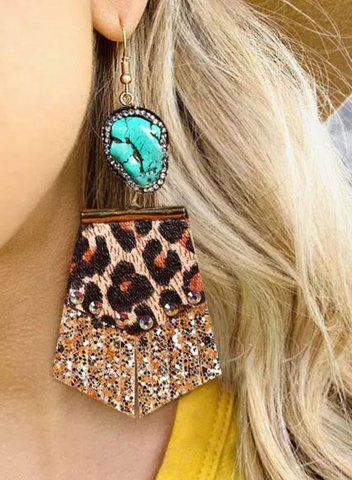Women's Earrings Leopard Long Leather Diamonds Earrings