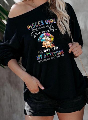Women's T-shirts Letter Off Shoulder Long Sleeve Casual Daily T-shirts