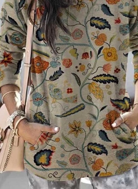 Floral Print Long Sleeve Pocket Hoodie