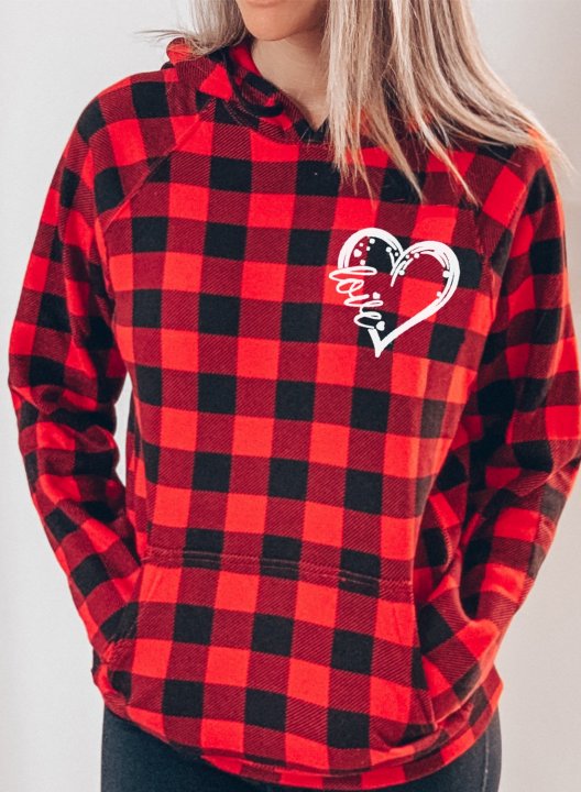 Women's Hoodies Plaid Pocket Long Sleeve Casual Hoodies