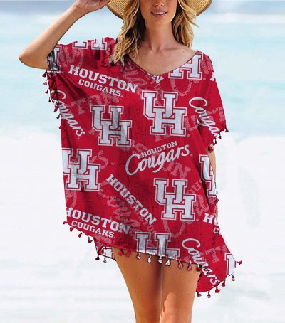 Houston Cougars Team series summer women's tassel Chiffon beach blouse