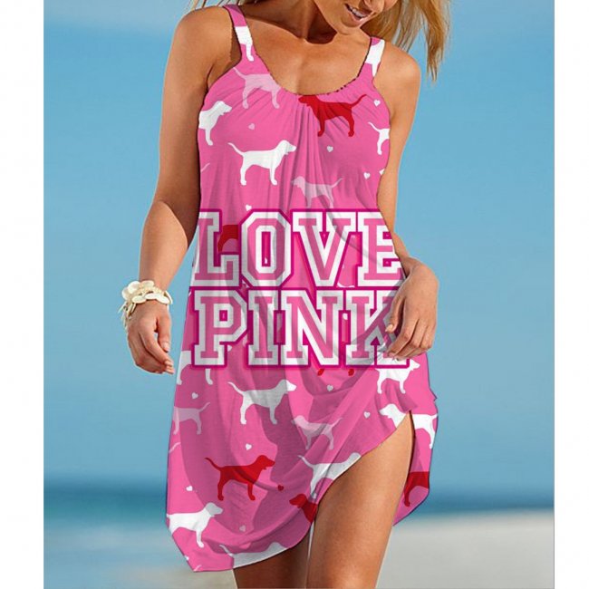 Women's PINK Letter Printed Halter Dress