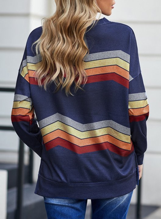 Striped Long Sleeve Round Neck Sweatshirt