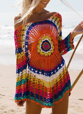 Women's Mini Dresses Fashion Multicolor Long Sleeve Off Shoulder Beach Dress