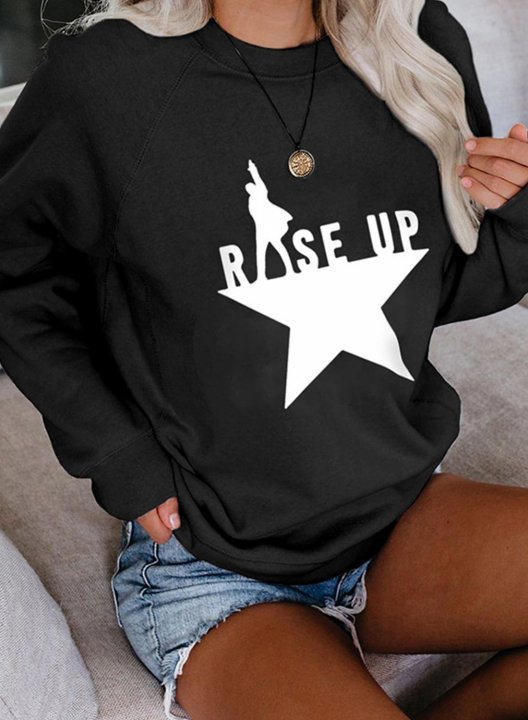 Women's White Sweatshirts Rise Up Hamilton Star Print Long Sleeve Crew Neck Sweatshirt