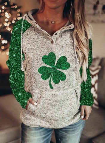 Women's Saint Patrick's Day Shamrock Hoodies Color Block Long Sleeve Daily Sequin Drawstring Hoodie