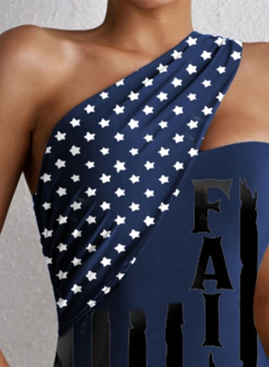 Women's One Piece Swimwear Color Block Star One-shoulder One-Piece Swimsuit