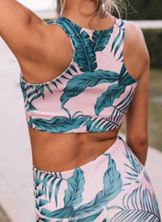 Women's Sports Sets Color Block Plant Print Daily 2-piece Set