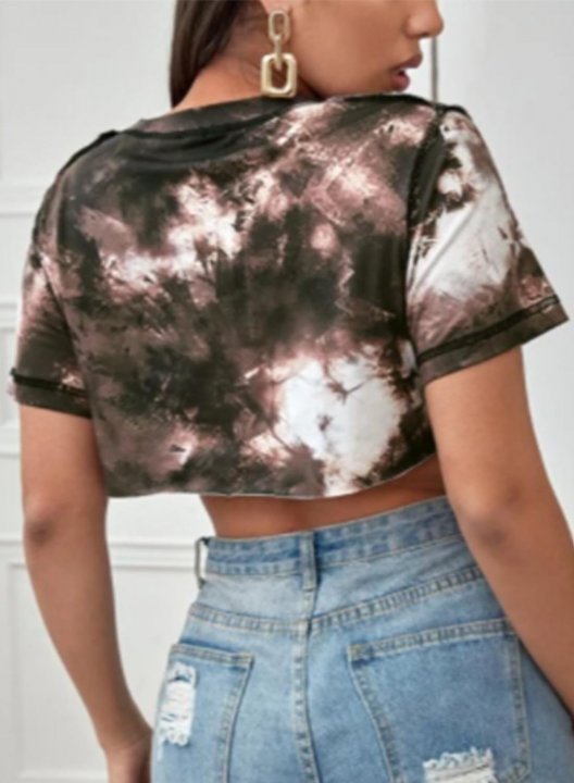 Women's T-shirts Abstract Print Short Sleeve Round Neck Cropped T-shirt