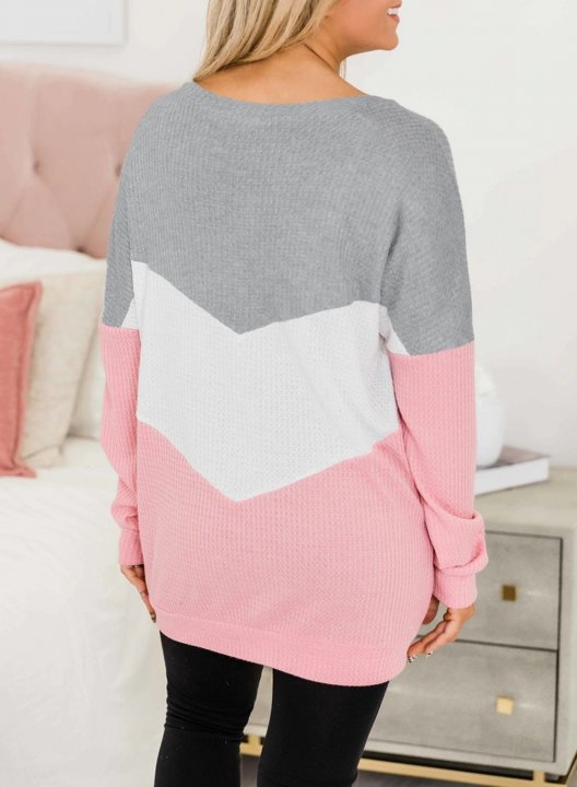 Color Block Round Neck Long Sleeve Casual Sweatshirt