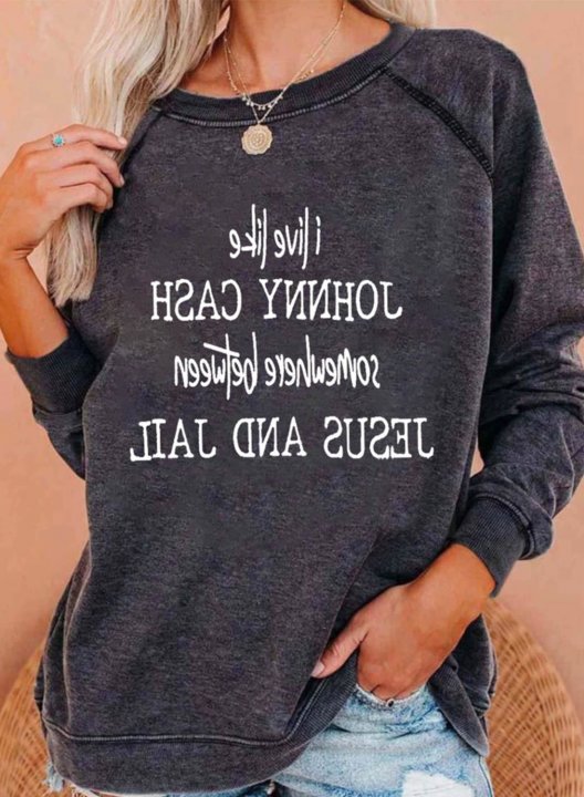 Women's Sweatshirts Letter Print Long Sleeve Round Neck Casual Sweatshirt