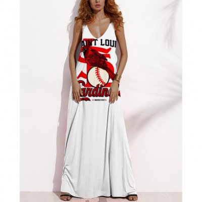 Women's Summer ST. LOUIS CARDINALS Fan Print V-neck Sleeveless Loose Long A-line Dress