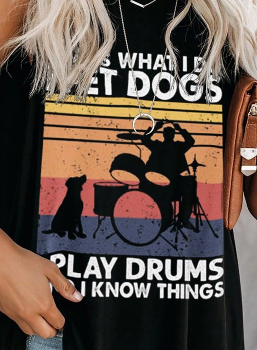 Women's Funny Graphic Tank Tops That's what I do I pet Dogs I Play Drums& I know Things Round Neck Daily Tank Top