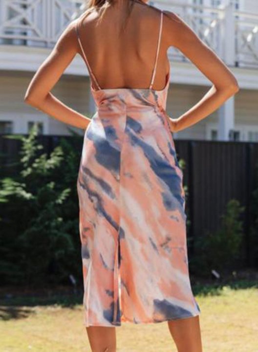 Women's Maxi Dresses Split Color Block Tiedye Sleeveless Shift U Neck Party Maxi Dress