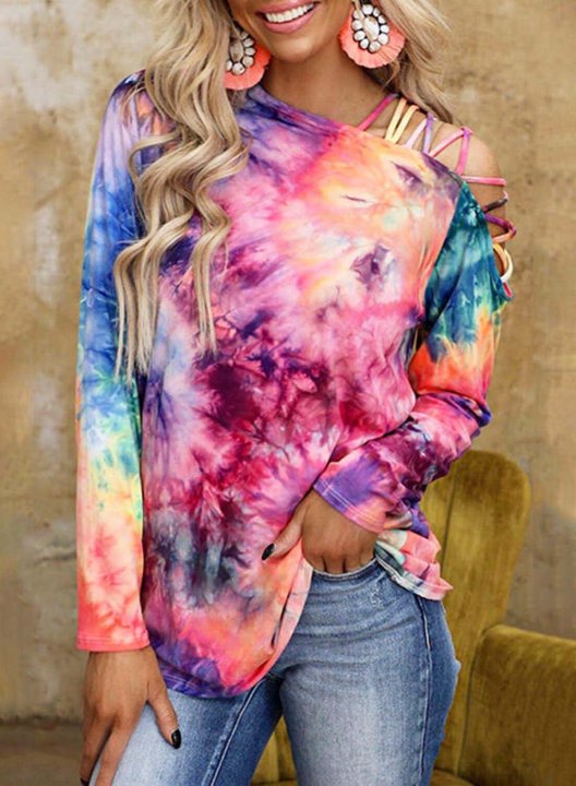 Women's Pullovers Tiedye Color Block Long Sleeve Casual Pullover