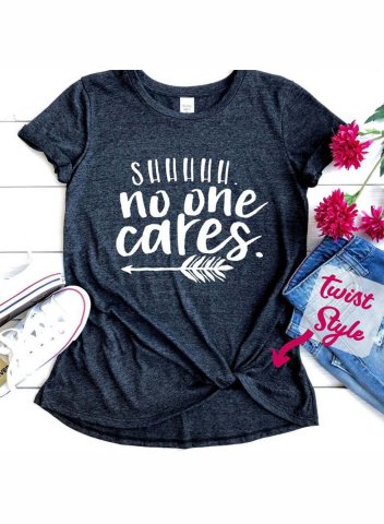 Women's Funny T-shirt - Shhh No One Cares Casual Letter Solid Round Neck Short Sleeve Daily T-shirts