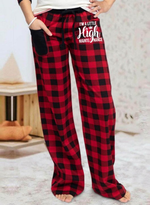 Women's Palazzo Pants Casual Plaid Color Block Mid Waist Straight Full Length Palazzo Pants