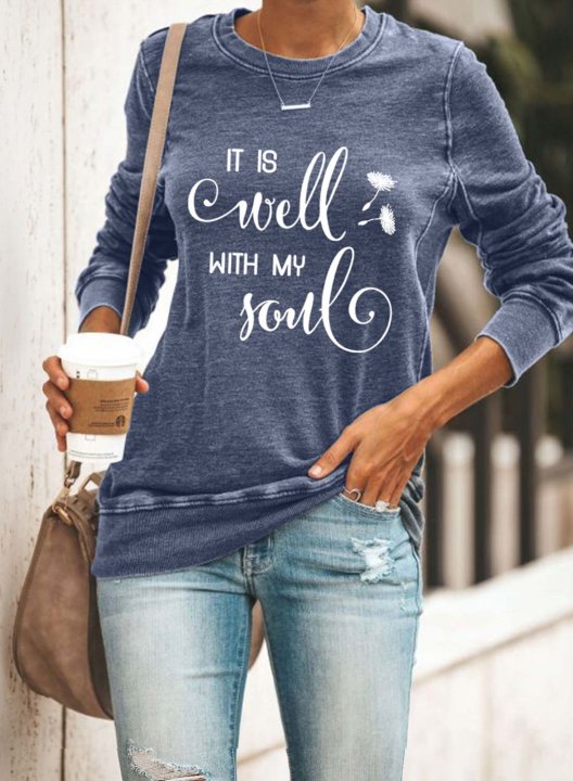 Women's It Is Well With My Soul Sweatshirts Round Neck Long Sleeve Letter Solid Casual Daily Sweatshirts