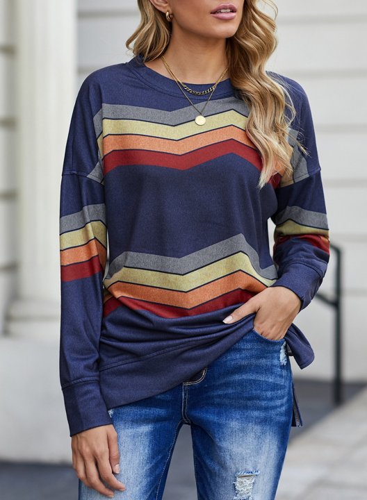 Striped Long Sleeve Round Neck Sweatshirt