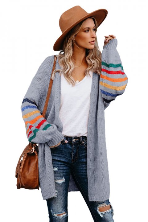 Women's Cardigans Striped Balloon Sleeve Cardigan