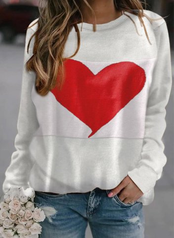 Women's Red Heart Sweaters Color Block Festival Long Sleeve Round Neck Sweater