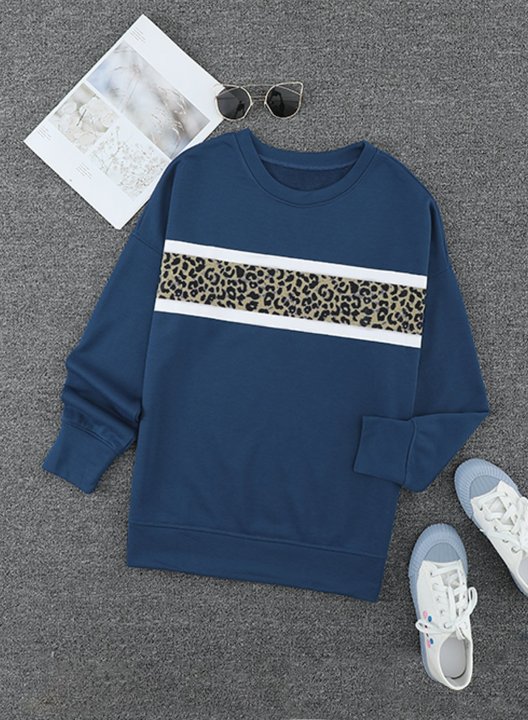 Long Sleeve Round Neck Leopard Sweatshirt