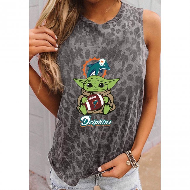 MIAMI DOLPHINS Round Neck sleeveless Leopard Print T-Shirt