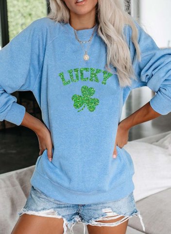 Women's st patricks Sweatshirts Shamrock Letter Lucky Print Long Sleeve Round Neck Casual Sweatshirt
