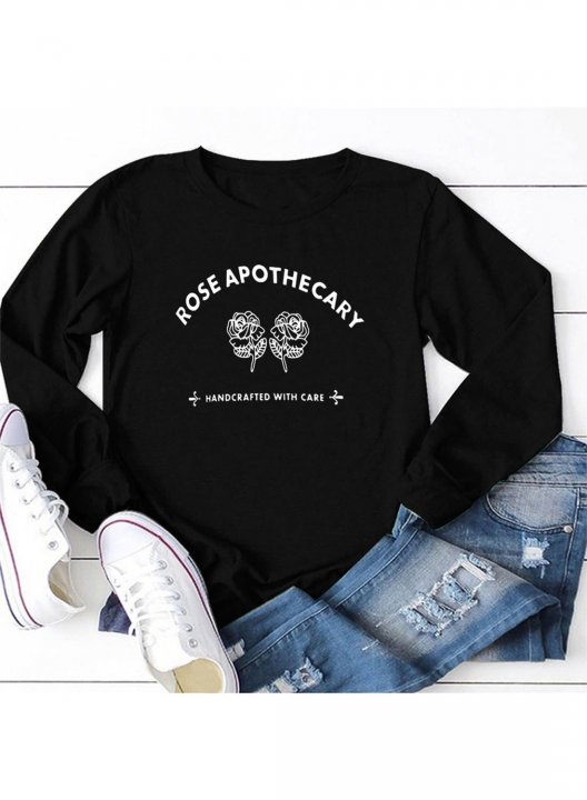 Women' Rose Apothecary Shirt Crew Neck Long Sleeve Solid Print T-Shirt