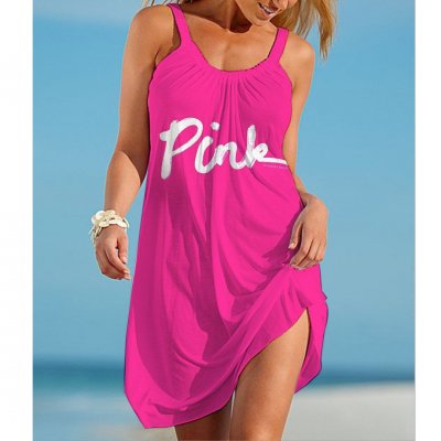 Women's PINK Letter Printed Halter Dress