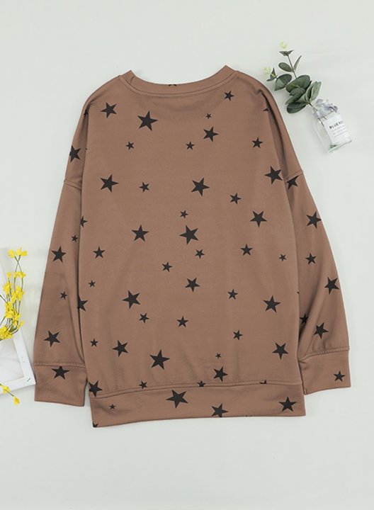 Women Star Print Long Sleeve Round Neck Tunics