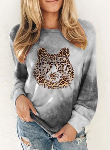 Women's Mama Bear Sweatshirt Casual Animal Print Color Block Round Neck Long Sleeve Daily Pullovers