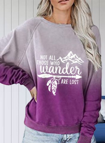 Women's Not All Who Wander Are Lost Print Sweatshirts Color Block Letter Print Long Sleeve Round Neck Casual Basic Sweatshirt