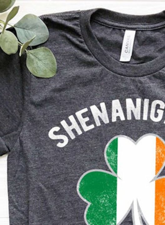 Women's St Patrick's Day T-shirts Casual Flag Letter Solid Round Neck Short Sleeve Daily T-shirts