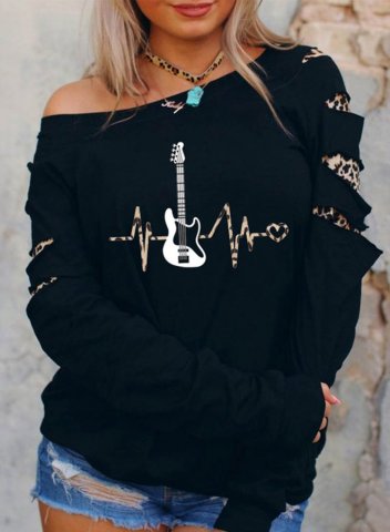 Women's Rock and Roll Sweatshirt Leopard Long Sleeve Cut-out Cold-shoulder Casual Pullover