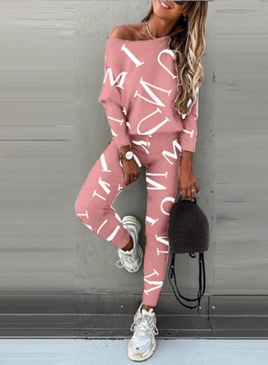 Women's Sports Suits Casual Letter Long Sleeve Vest Stretch Tights Pants Suit