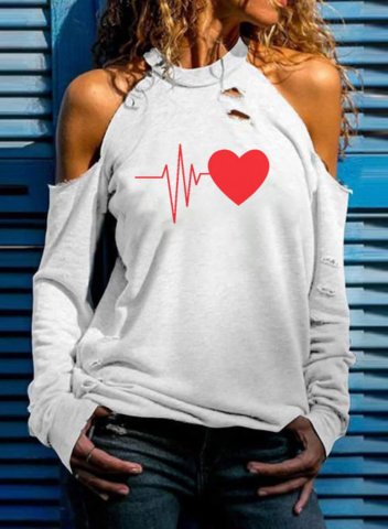 Women's Sweatshirt Solid Heart-shaped Cut-out Off-shoulder High Neck Long Sleeve T-shirts