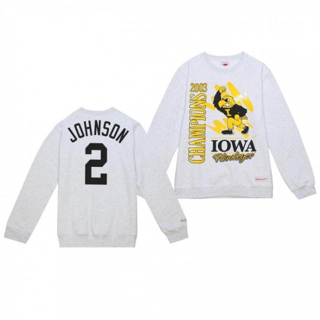 Kaleb Johnson Iowa Hawkeyes Sweatshirt #2 Retro Brush Crew White 2003 Champs