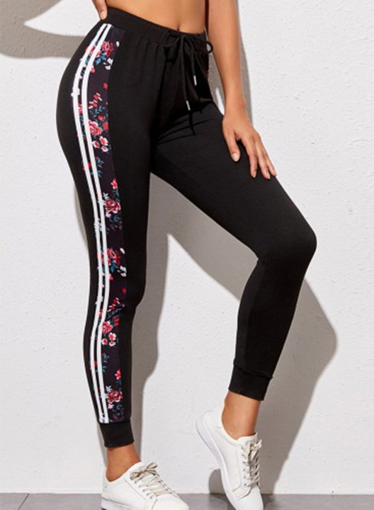 Women's Leggings Slim Floral Mid Waist Ankle-length Casual Track Pants